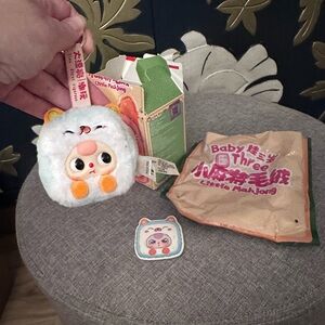 Little MahJong tile keychain - white bear with boba eyes